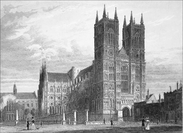 LONDRES :Superbe vue de WESTMINSTER au 19e siècle - Gravure ancienne du 19eme s.