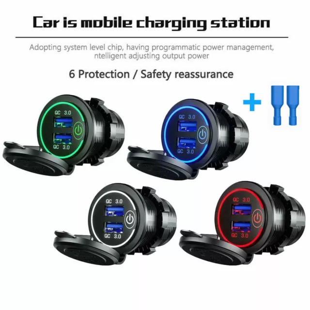 12/24V Dual USB Port Fast Car Charger Cigarette Lighter Socket Outlet Waterproof