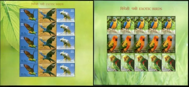India 2016 Exotic Birds Parrot Macaw Cockatoo Fauna sheetlets 2v MNH