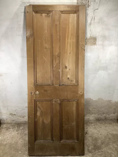 29 3/8"X 76 3/8" Victorian Internal Stripped Pine Four Panel Door 2over2 Old