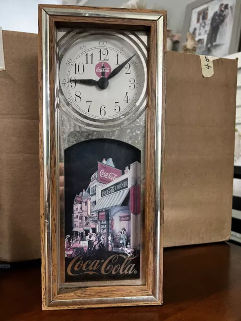 Coca- Cola Coke Wall Clock Wooden Case Battery Operated Art Deco