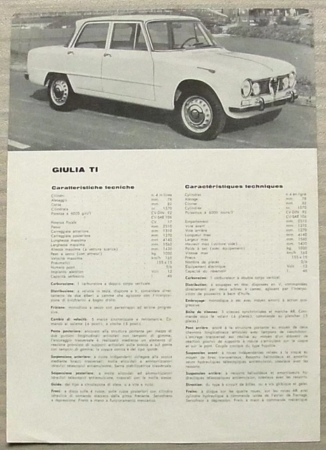 ALFA ROMEO GIULIA TI Car Sales Specification Leaflet Dec 1964 £11.99