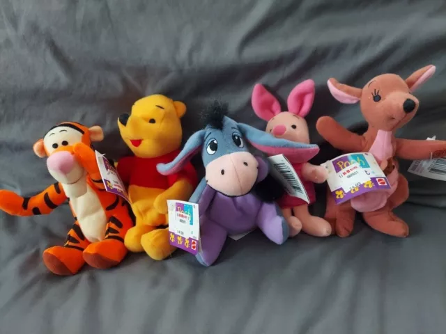 Vtg Set Of 5 Mattel Fisher Price Walt Disney Winnie the Pooh Plush 6” NWT