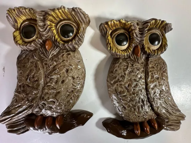 Set 2 Large Ceramic Arners Owl Plaques MCM Art Piece 70s Decorative