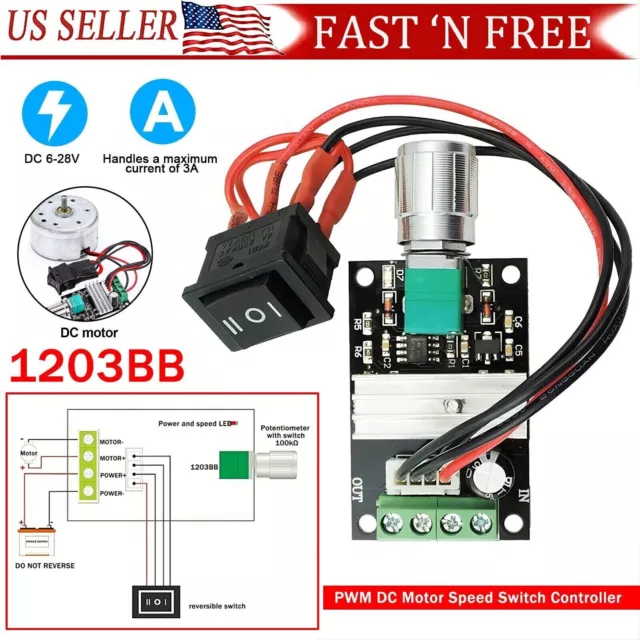 DC Motor Speed Switch Controller 3A 10V 12V 24V Control Reversible PWM Regulator