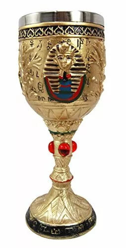 Golden Egyptian Pharaoh King Tut Resin Wine Goblet Chalice Stainless Steel Liner 2