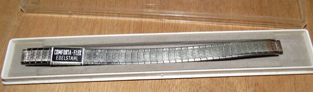 Bracelet De Montre Extensible Rowi Fixoflex - Acier Inoxydable - Fond Rose - Style Années 70 - Neuf