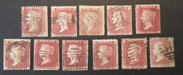 GB Queen Victoria "1d Penny Red's" circa 1841 VFU x11 stamps  LH