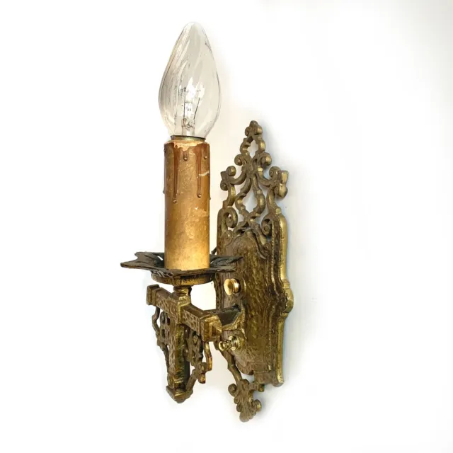 Antique Sconce Spanish Revival Gothic Light Halcolite, rewired, new socket