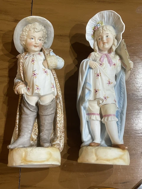 ANTIQUE Early 1900’s 14” GERMAN Porcelain Bisque BOY & GIRL FIGURES