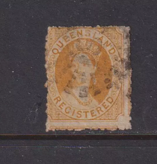 Queensland 1864 6d Yellow Registered stamp, Star Wmk used. SG 49