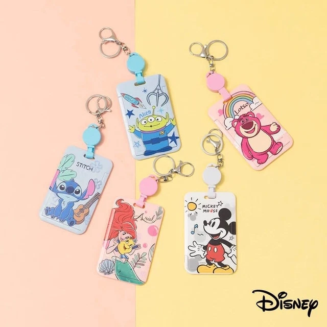 DISNEY ID CARDS Case Retractable Pooh Mickey Stitch Key Ariel Pass ...