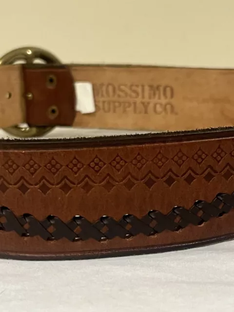 Mossimo Supply Co Genuine Leather Belt 2-Tone Brown Tooled& Braided Women Medium 3