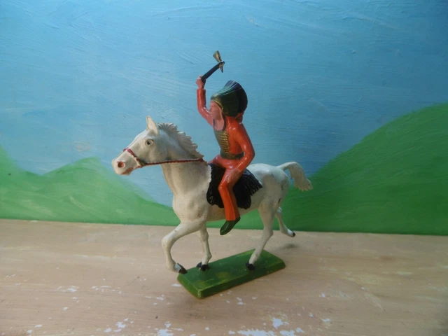Starlux - Indiens - Série Ordinaire 65 - Cavalier Tireur à L'arc  Rouge  Cheval Gris Fonce Galop  R P Image 407347 Grande