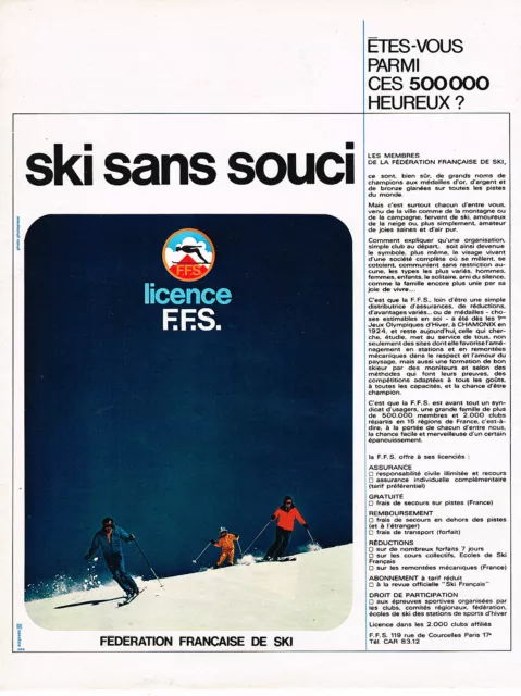 PUBLICITE  1969   FEDERATION  FRANCAISE DE SKI  licence FFS