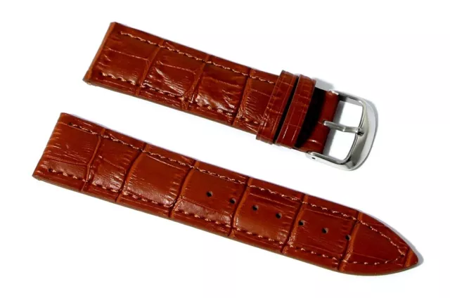 Cinturino orologio vera pelle stampa coccodrillo marrone ansa 20mm Lungo XL