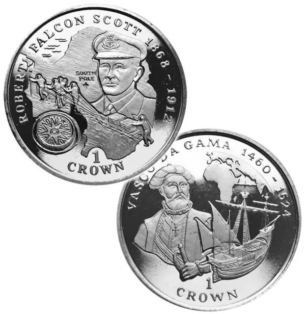 ISLE OF MAN 1 Crown 1998/99 BU 'Great Explorers -Vasco Da Gama & Robert F.Scott'