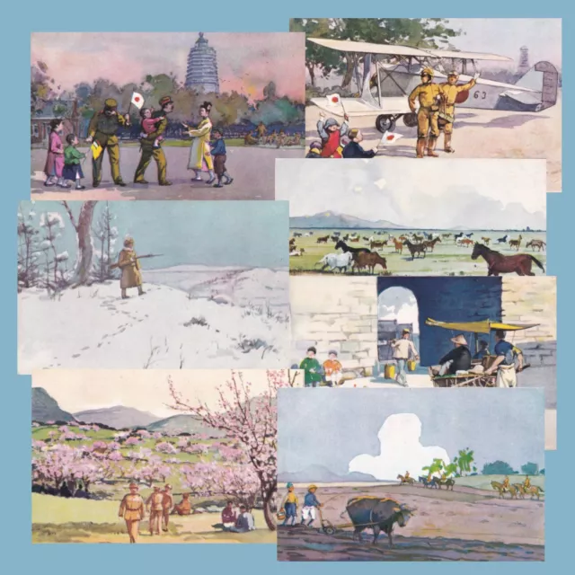 Postcard Lot Manchuria Scenery Japan Army Soldier People Life WWII Art Prewar