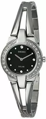 NEW* Seiko Solar SUP205 Crystal Accent Black Dial Stainless Steel Ladies Watch