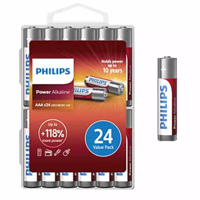 24 PC Philips AAA Puissance Piles Alcalines 1.5V Exp 2029 Durable en Vrac