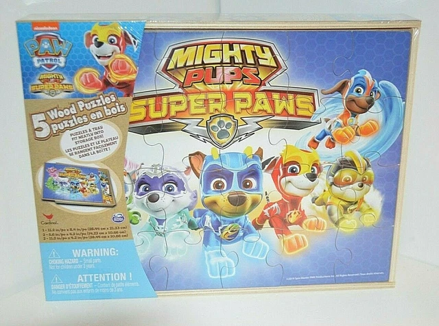 PAW PATROL MIGHTY Pups SUPER PAWS 5 Wood PUZZLES + TRAY Cardinal Ages 3 ...