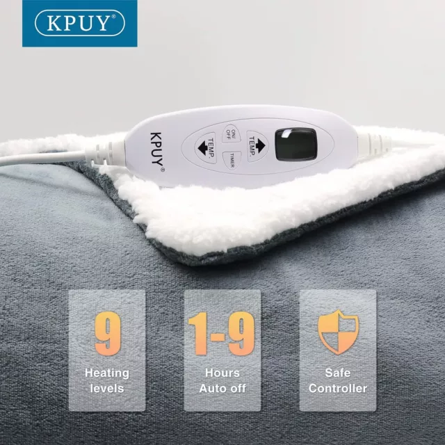 KPUY Manta calefactora eléctrica 160 x 130 cm Con Temporizador Lavable a Máquina 2