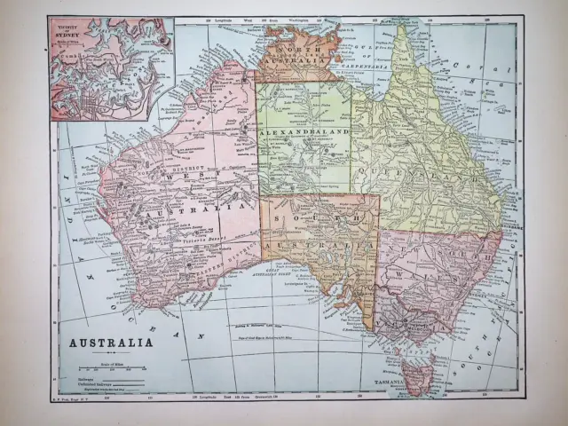 Old 1896 Historical Atlas Map ~ AUSTRALIA ~(11x14) -#948