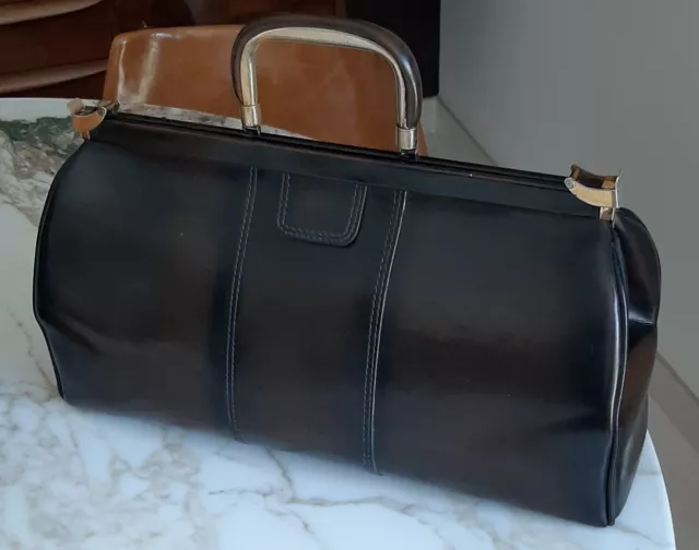 Superbe valise mallette sacoche de médecin docteur en cuir noir