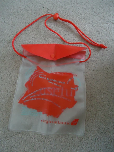 Virgin Atlantic Plastic  Travel  Bag With Red Cord Size Approx 23 X 17.5Cm