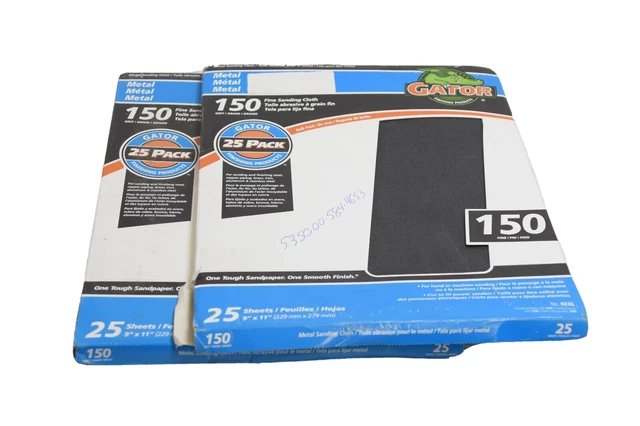 2 Packs Of 25. Gator 4245 Metal Fine Sanding Cloth. 9" X 11", 150 Grit