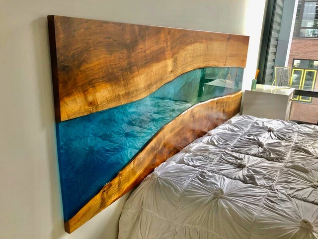 Ocean Epoxy Resin Wooden Headboard, Handmade Wall Decor Furniture Board Decors