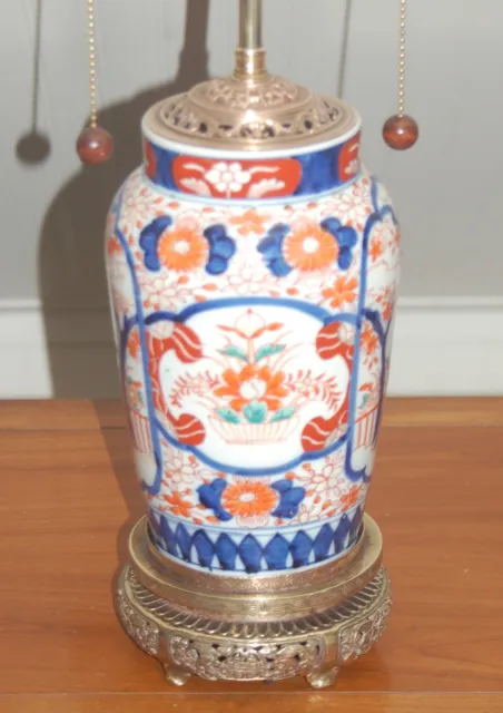ANTIQUE Japanese IMARI Vase Lamp Meiji 19th C ARITA Porcelain Brass Hubbell