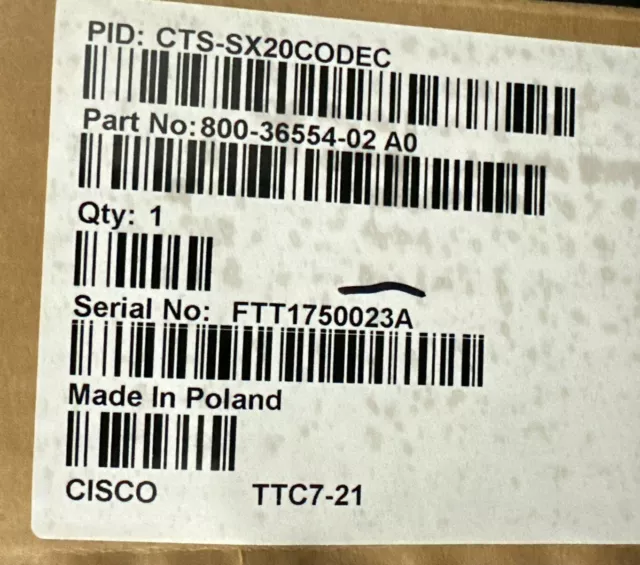 New Cisco Telepresence TTC7-21 Video Conference Codec CTS-SX20CODEC 800-36554-02