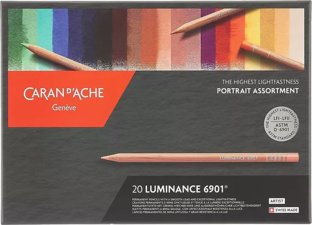 Boîte de 20 crayons Luminance Edition PORTRAIT Carand'ache + 2 Cartes postales