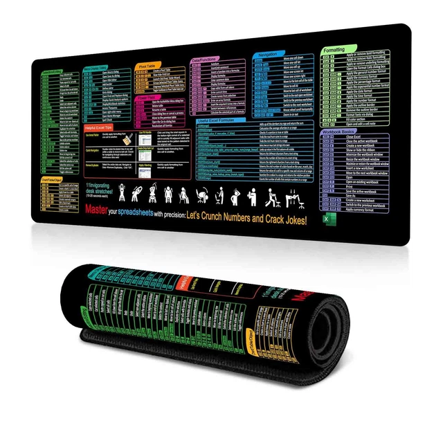 2025 EXCEL CHEAT Sheet Desktop Mat Shortcuts Mouse Pad,Shortcuts Wrist ...