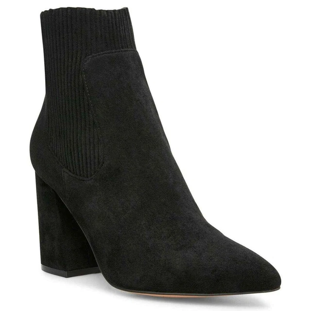 Steven NY by Steve Madden Near Suede Bootie 10 Black Multi Block Heel Ribbed Top