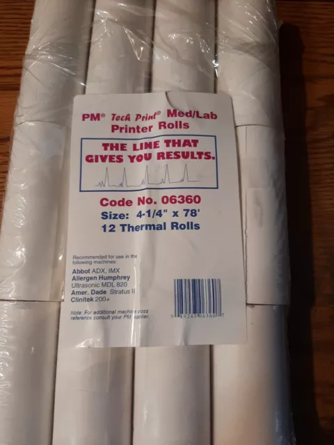 PM Thermal Printing Paper Rolls, 4.28" x 78 ft, White, 12/Pack PM 06360
