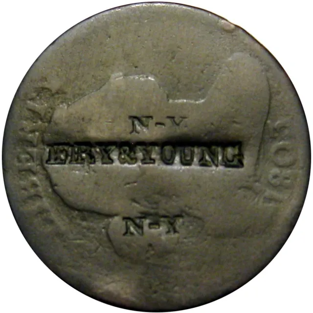 1803 Large Cent Counterstamp Fry & Young Blacksmith New York City c 1826