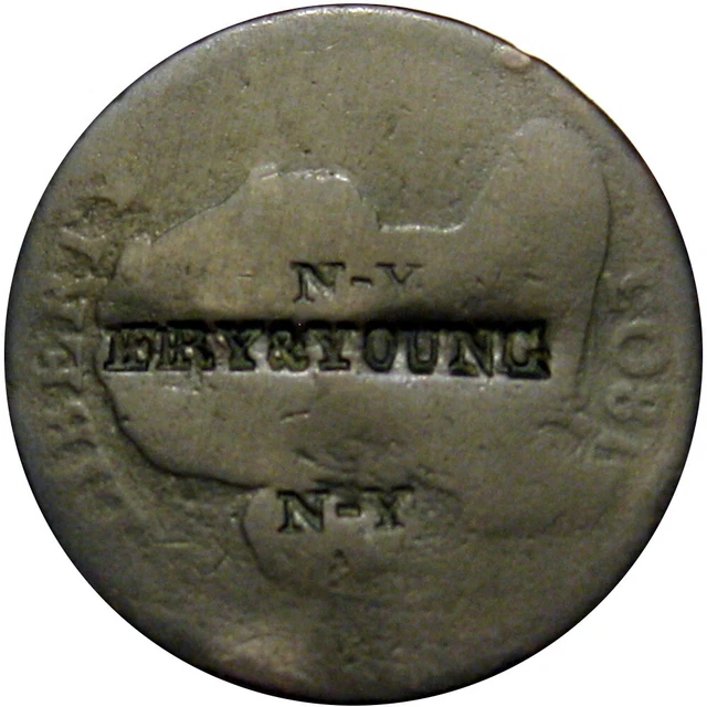 1803 Large Cent Counterstamp Fry & Young Blacksmith New York City c 1826