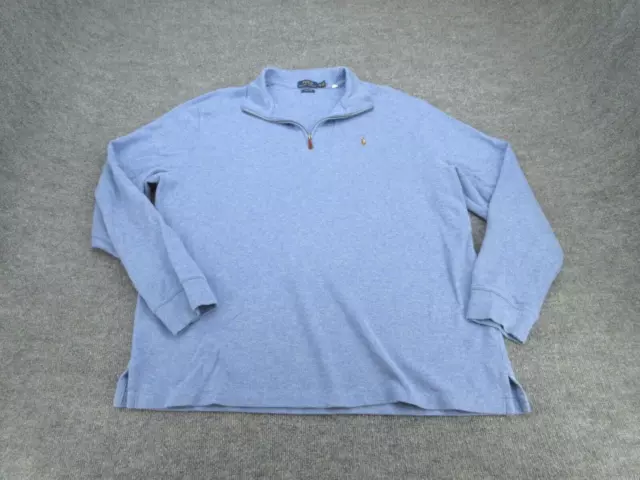 Suéter azul Polo Ralph Lauren para hombre 2XL 1/4 cuarto con cremallera XXL 100 % algodón