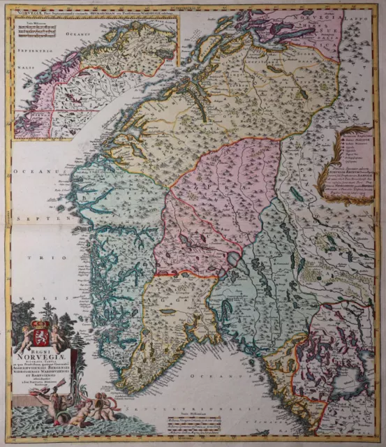 Norwegen - Regnum Norwegiae - Seutter 1740 - Rare map of Norway