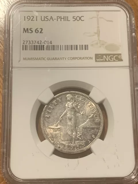 1921 US Philippines 50 Centavos NGC MS-62