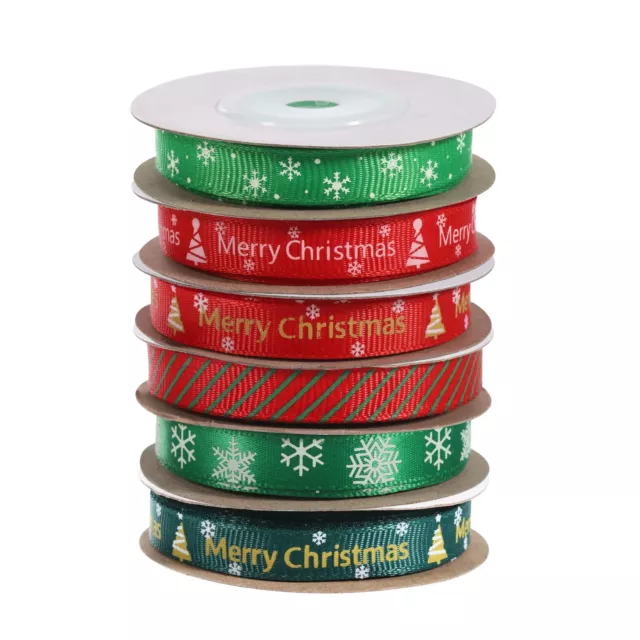 6 Roll Christmas Ribbons 10 Yards Christmas Tree Snowflake Thread Twill Pattern