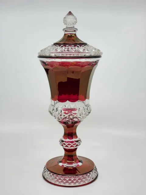 VINTAGE Westmoreland WAKEFIELD Ruby Flashed Glass 13" URN / Candy Jar w/ COVER