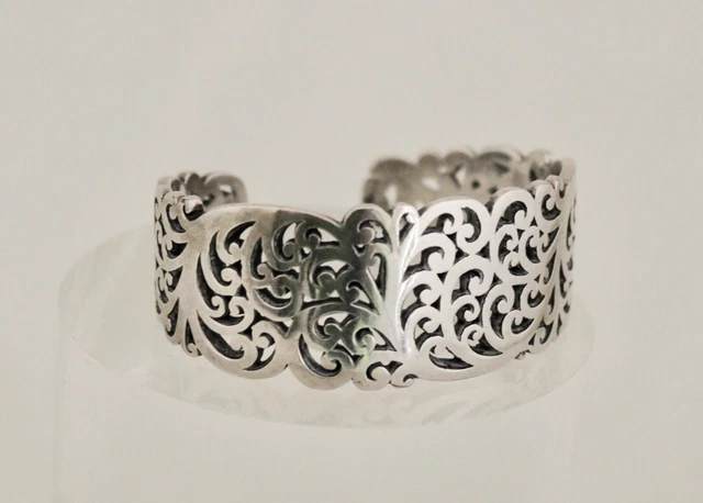 VTG Laura Hill .925  Sterling Silver  Scrolling Swirl 7" Cuff Bracelet 57g