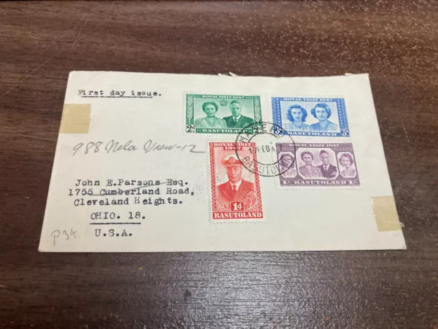 Kappystamps 9/9 Basutoland 1947 Royal Visit First Day Cover Mailed To Usa