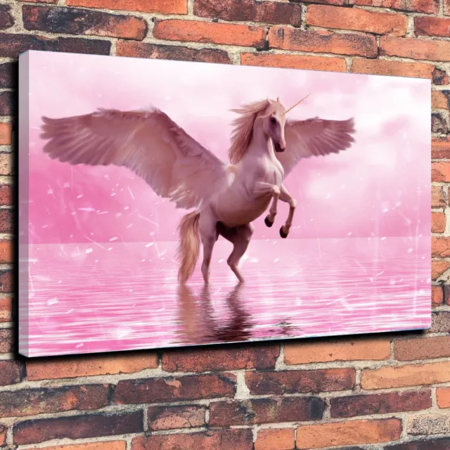 Pink Unicorn Printed Canvas Picture Wall Art Fairytale, Fantasy, Home Decor