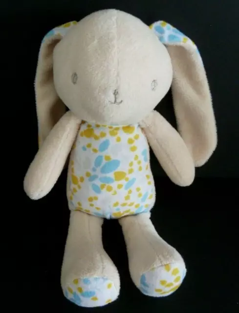 *. DOUDOU PELUCHE KLORANE LAPIN BLANC ECRU BLEU JAUNE FLEUR 24cm  EXCELLENT ETAT