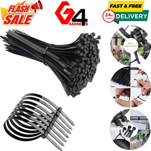 BLACK CABLE TIES / ZIP WRAPS LONG SHORT Thick Thin Narrow Small Fastener QUALITY