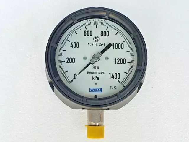 WIKA 0-1400 KPA Pressure Gauge 4-1/2" Dial, 1/2" NPT, 316 SS # NEW